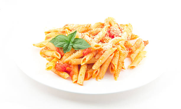 penne alla wódka - foods and drinks isolated on white basil cooked zdjęcia i obrazy z banku zdjęć