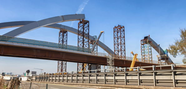 large steel bridge under construction