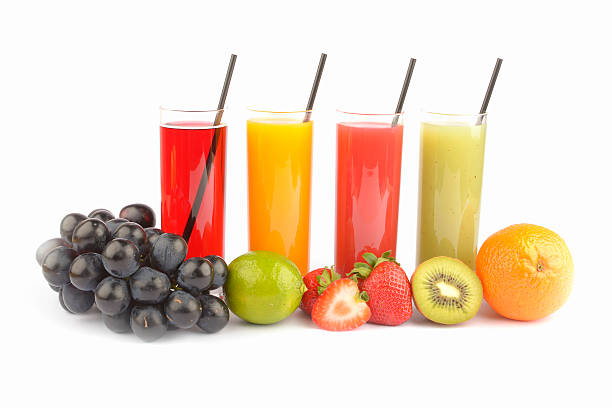 Fresh fruit juices on white stock photo