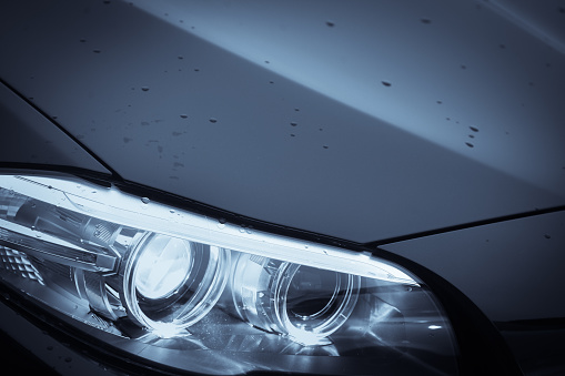 Color detail image of a car's LED headlight.