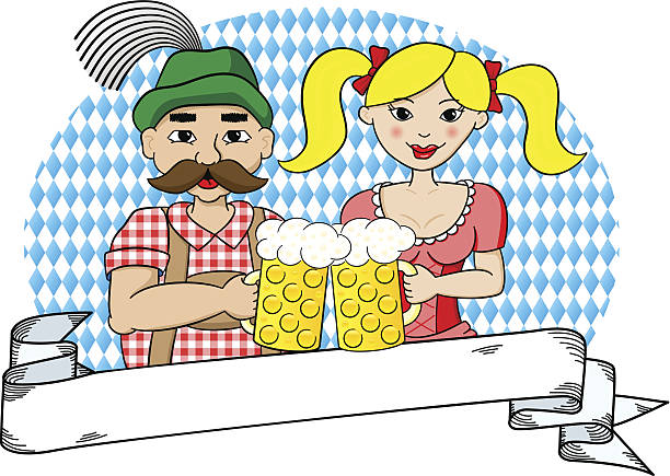 bavarian couple with Beer Fest beer and banner eps 10 vector illustration of a bavarian couple with Beer Fest beer and banner pics of dirndl skirt stock illustrations