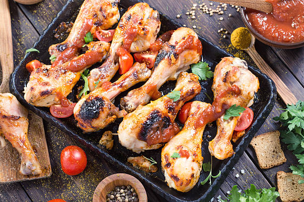 istock Hot and spicy chicken drumsticks on serving pan 503919608