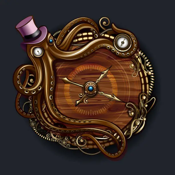 Vector illustration of Octopus Steampunk Clock