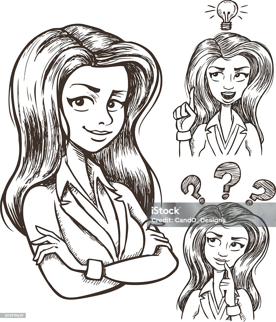 Business Woman Sketch Sketch of a woman being confident, having an idea, and thinking. One color only, Adult stock vector