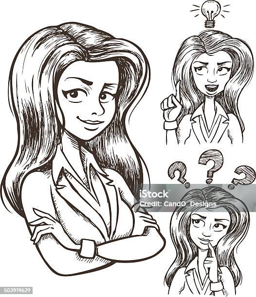 Business Woman Sketch Stock Illustration - Download Image Now - Adult, Arms Crossed, Asking