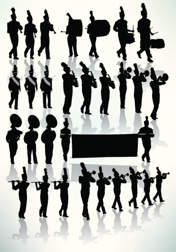 Tight graphic silhouette illustrations of the a Marching Band. Check out my 