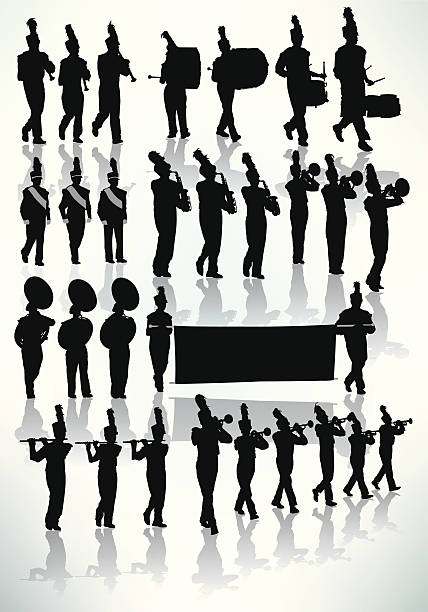 Marching Band - Silhouette Tight graphic silhouette illustrations of the a Marching Band. Check out my "Marching Band Vector" light box for more. marching band stock illustrations