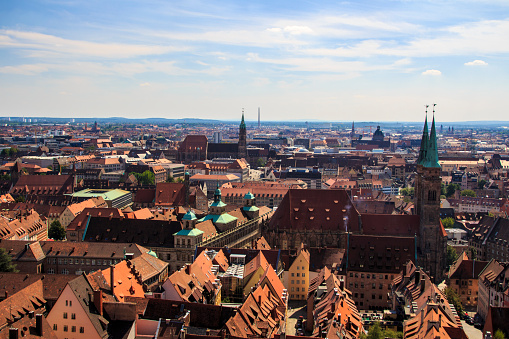 Cityscape of the old town of Nuremberg, the picture was shot from the Nuremberg Castle