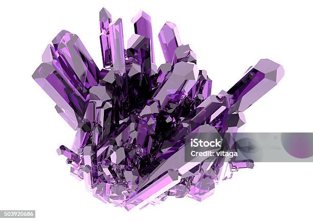 Purple Crystal On A White Background Isolated Stock Photo - Download Image Now - Crystal, Amethyst, Cut Out