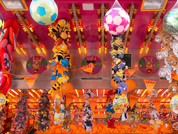 Hilversum, Netherlands - April 27, 2015: Toys and prizes in sidestall on fun fair on King's Day in the Netherlands