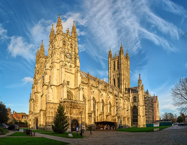 Canterbury cathedral in sunset rays, England stock photo