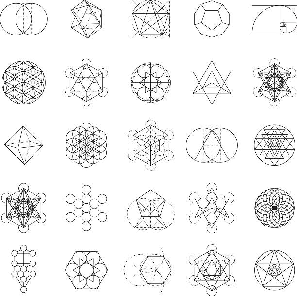 zestaw ikon świętej geometrii - geometry mathematics mathematical symbol triangle stock illustrations