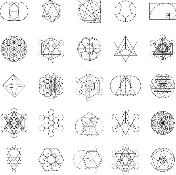 zestaw ikon świętej geometrii - święta geometria stock illustrations