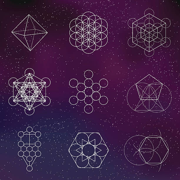 Set of Sacred Geometry Icons A set of sacred geometric icons. Sacred geometry is the belief that certain shapes prove that God created the universe according to a geometric plan. Download includes an AI10 vector EPS file as well as a high resolution JPEG (3,000 pixels in size). galaxy diagram stock illustrations