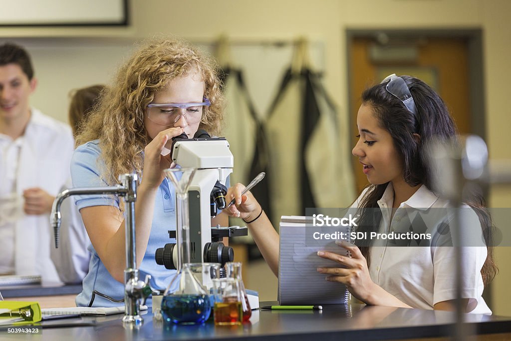 Student Study Science High School Science Students Studying Slides With Microscope Stock ...