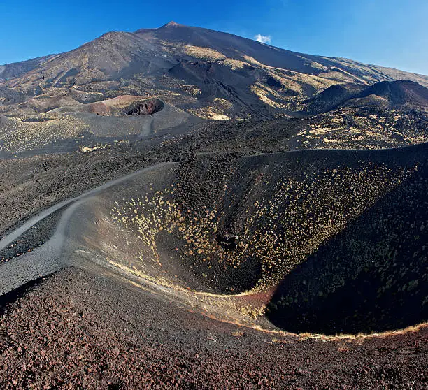 Parasite crater and AA lavaflow on the Mt. Etna's south side.