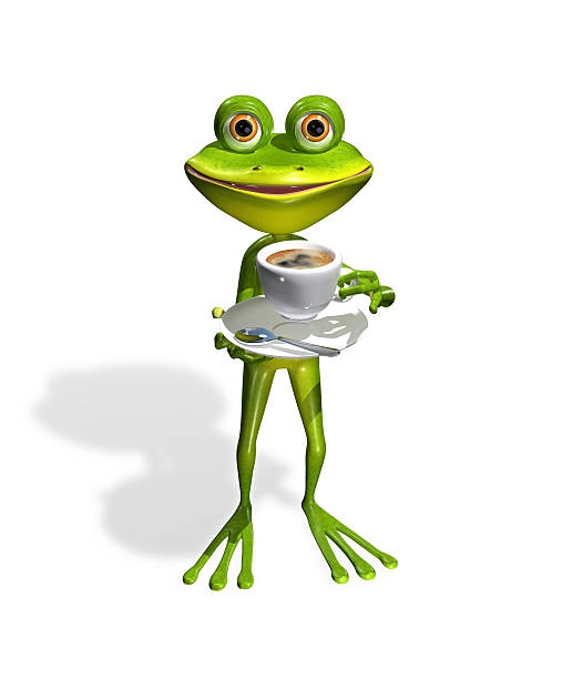 frog with a cup of coffee