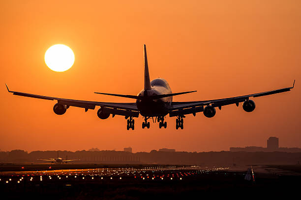 istock Commercial airplane landing 503945627