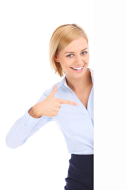 istock Businesswoman and banner 503947338
