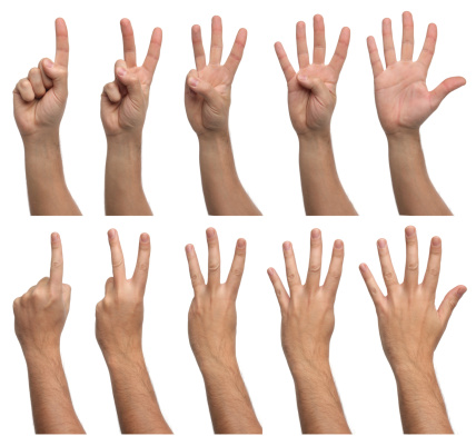 Set of counting hands isolated on white background