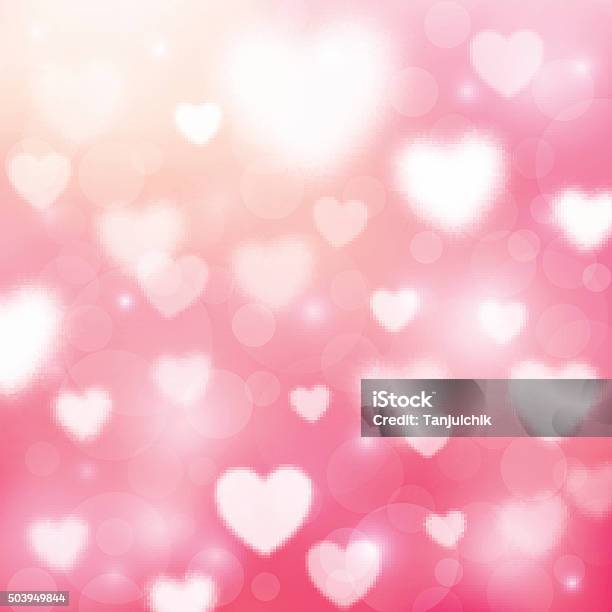 Abstract Romantic Background With Hearts And Bokeh Lights Stock Illustration - Download Image Now