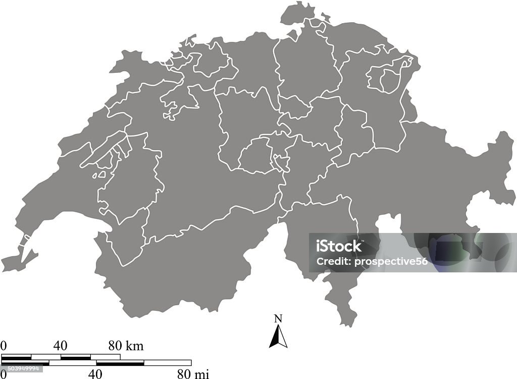 Schweiz Karte Kontur Vektor mit Waage der Meilen und Kilometer - Lizenzfrei Guangzhou Vektorgrafik