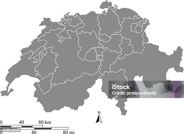 Schweiz Karte Kontur Vektor Mit Waage Der Meilen Und Kilometer Stock Vektor Art und mehr Bilder von Guangzhou