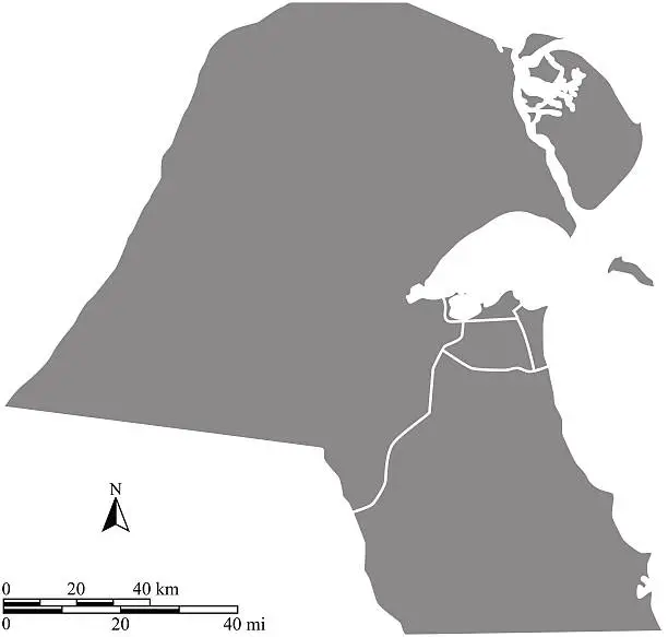 Vector illustration of Kuwait map outline vector with scales of miles and kilometers