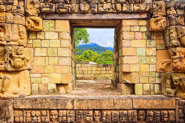 Photo of an ancient ornate doorway in Copan, Honduras. Copan is an ancient Mayan site located in western Honduras, Central America.