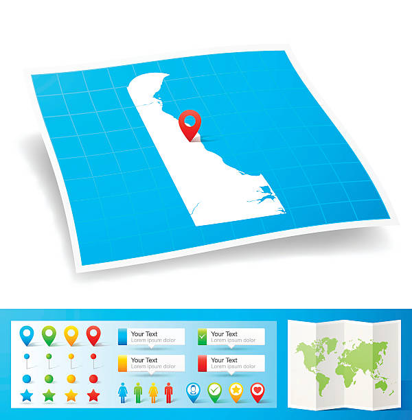 ilustrações, clipart, desenhos animados e ícones de delaware mapa com localização bótons isolado no fundo branco - usa delaware map cartography