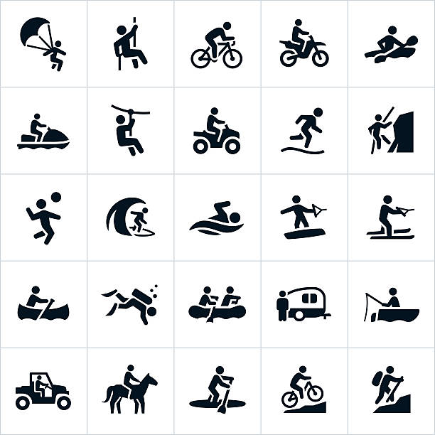 odkryty, letni wypoczynek ikony - sport symbol stock illustrations