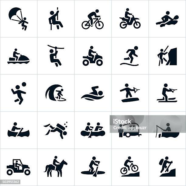 Outdoor Summer Recreation Icons Stock Illustration - Download Image Now - Icon, Sport, Cycling