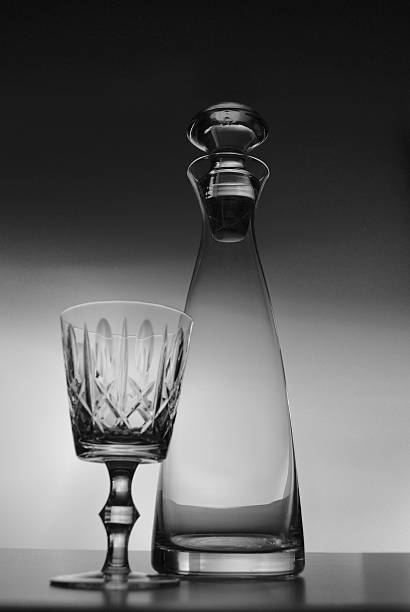 istock Wine decanter with a glass in black and white 503951946