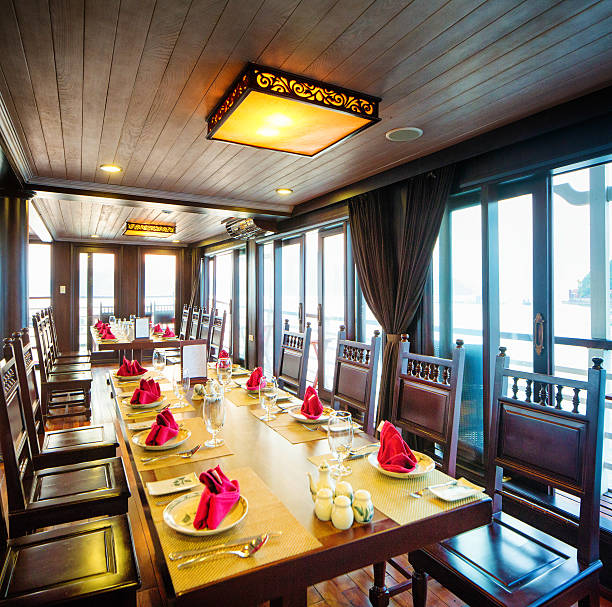 istock Interior set dining room on Vietnamese cruise boat 503952336