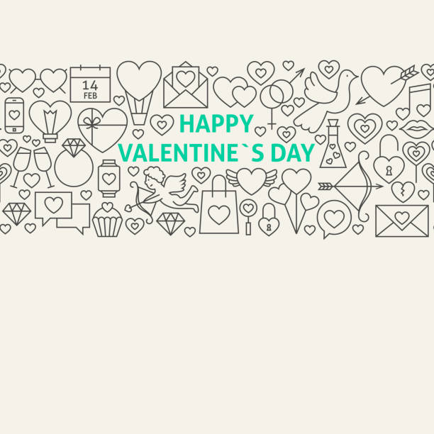 ilustrações de stock, clip art, desenhos animados e ícones de feliz dia de são valentim de arte de linha de ícones web sem costura banner - valentines day house bird contemporary