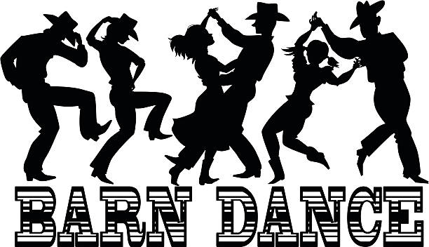 illustrazioni stock, clip art, cartoni animati e icone di tendenza di fienile silhouette dance - cowgirl