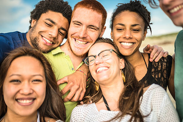 istock Group of friends laughing and doing a selfie 503960534