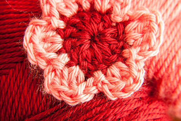 istock Pink and Red Crocheted Flower, Closeup 503962240