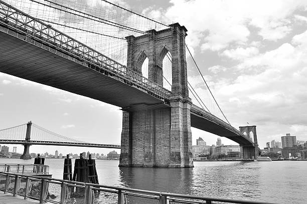 istock Brooklyn Bridge over East River view monochrome 503962370