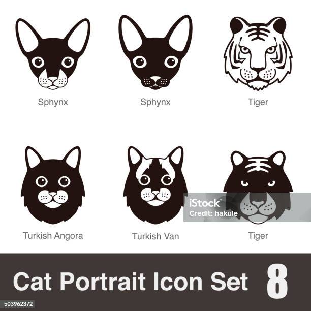 Cat Breed Face Cartoon Flat Icon Series Stock Illustration - Download Image Now - Tiger, Animal Head, Domestic Cat