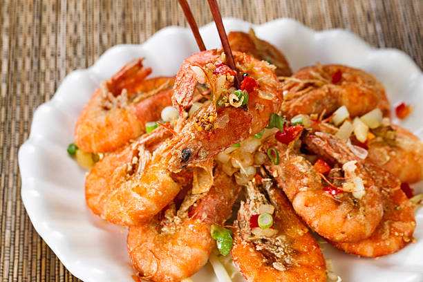 Fried bread coated shrimp and garnishes