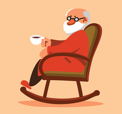 Relaxed Old Man Sitting In Rocking Chair And Drinking Tea Stock  Illustration - Download Image Now - iStock
