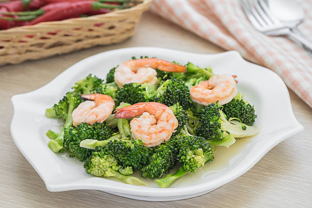 istock Stir fried broccoli with shrimp on plate 503982632
