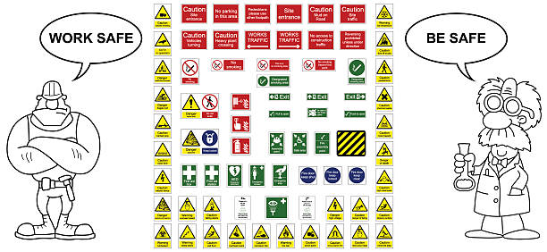 ilustrações de stock, clip art, desenhos animados e ícones de sinalização de recolha - construction industry business warning symbol