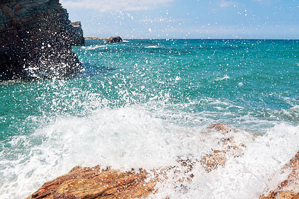 istock wave and splashes on beach of cathedrals in ribadeo 503986498