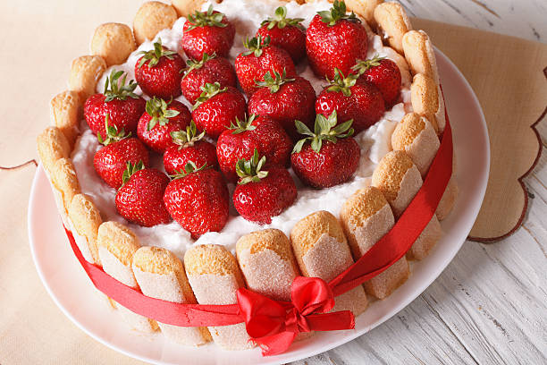 istock Delicate dessert strawberry cake closeup on the table. horizonta 503988748