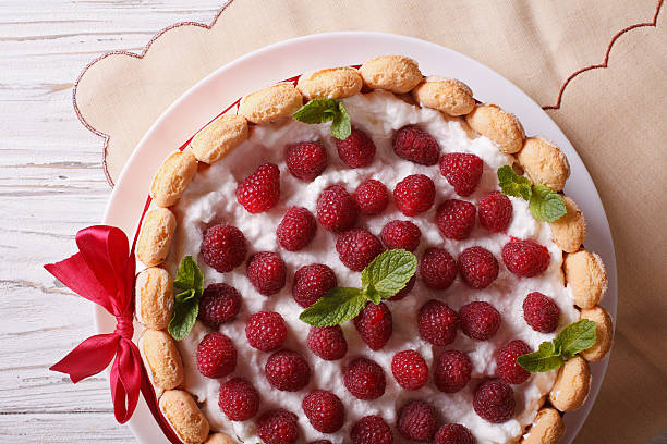 istock raspberry charlotte cake with Savoiardi closeup. horizontal top 503989838