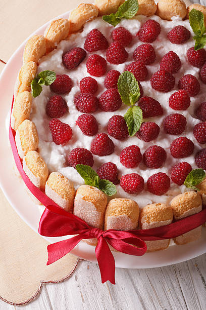 istock French dessert raspberry charlotte close-up on a plate. vertical 503990162