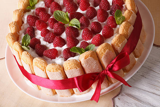 istock raspberry charlotte cake with Savoiardi close-up. horizontal 503991114