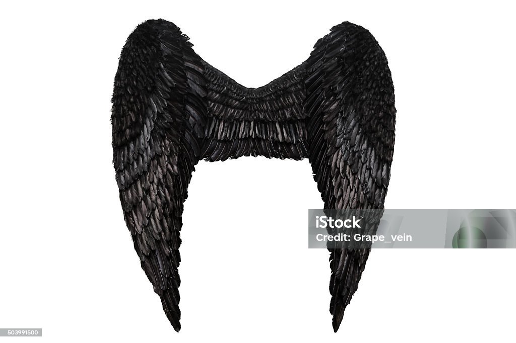 Black wings on white Black angel wings isolated on white background Black Color Stock Photo